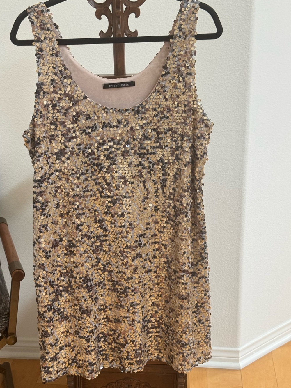 Sequin Shift Dress by Sweet Rain in Gold size L